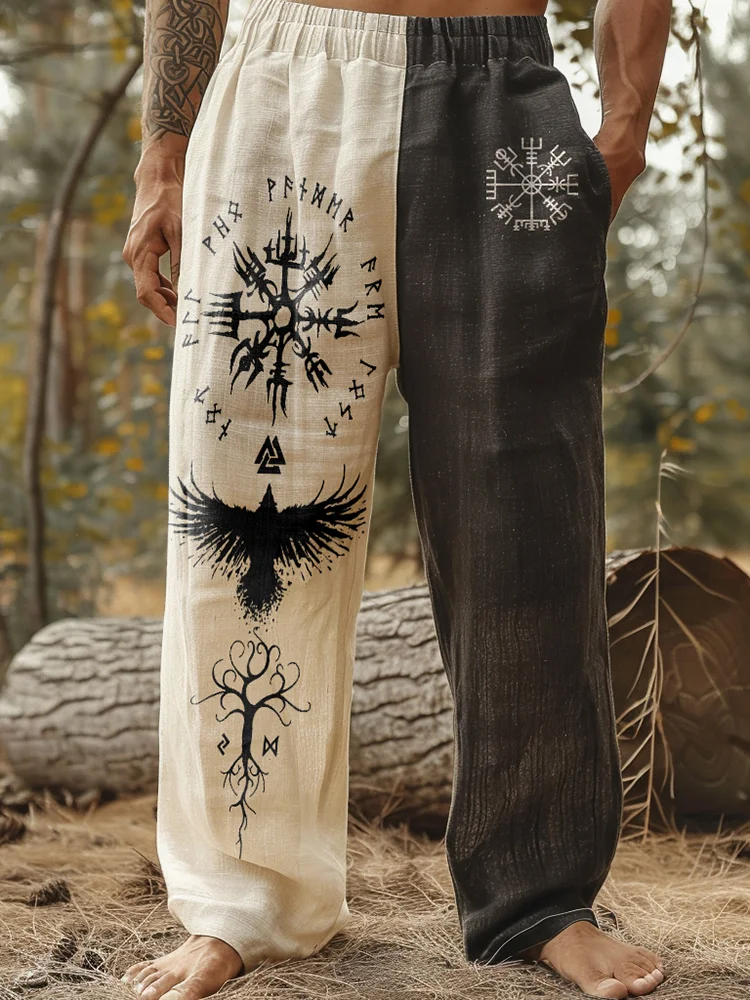Viking Celtic Emblem Contrast Color Vintage Pants - NorseKin front view