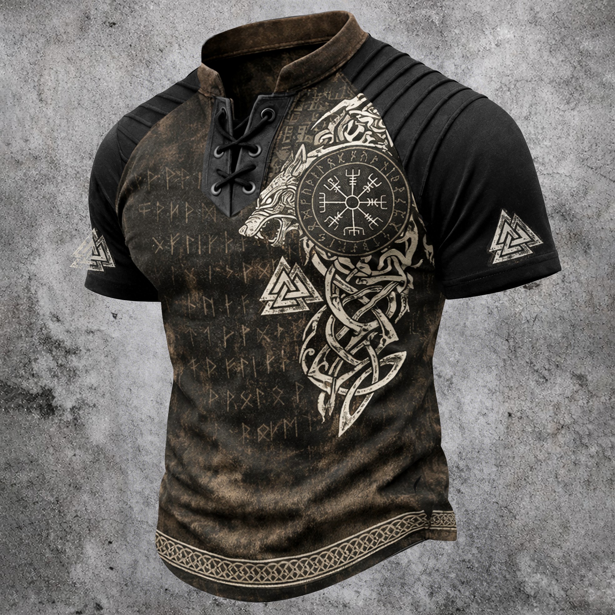 Rune Pleated Henley Shirt - NorseKin detail view 3