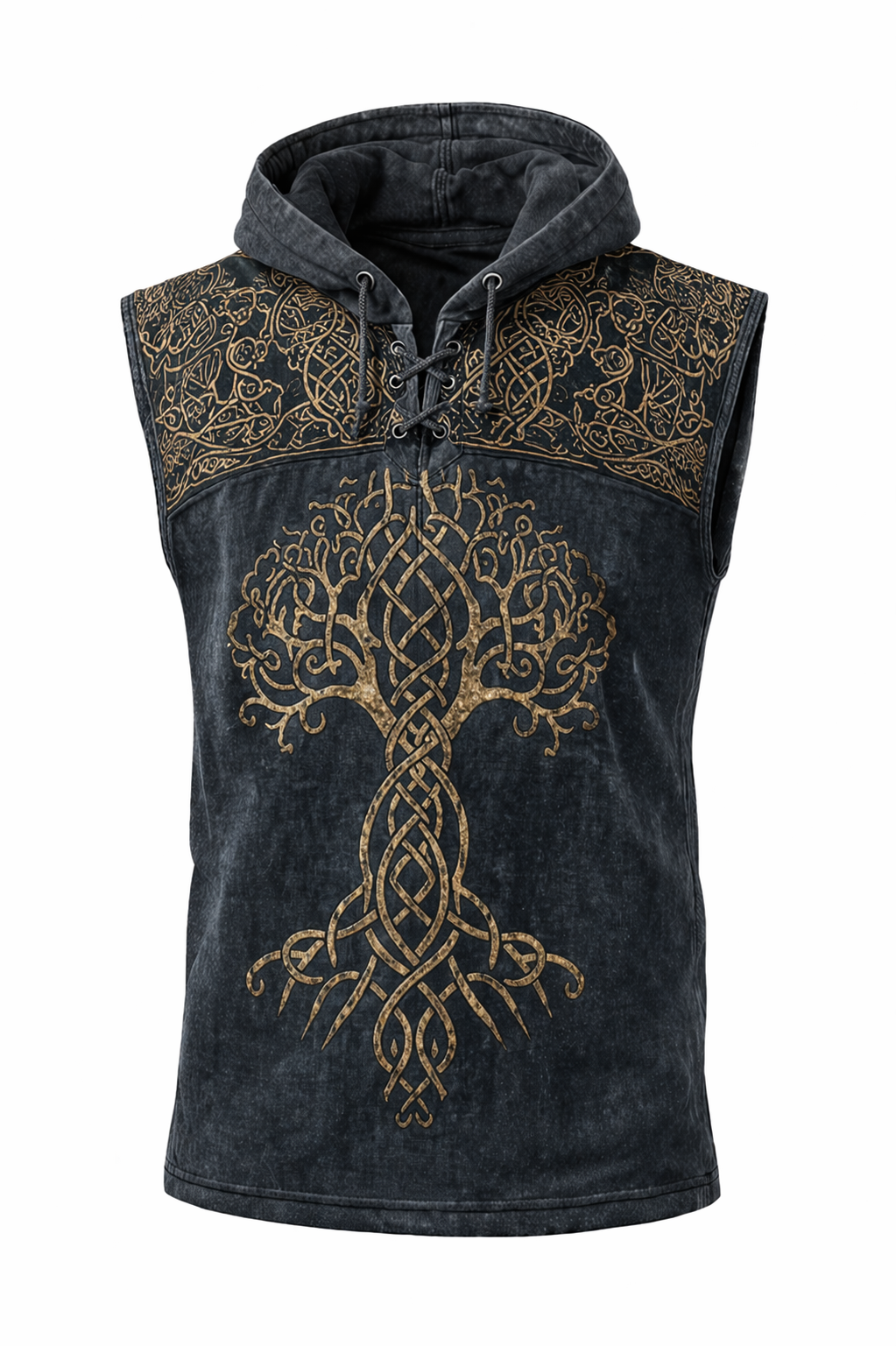 Celtic Knot Textured Hooded Vest - Tree of Life - NorseKin detail view 3