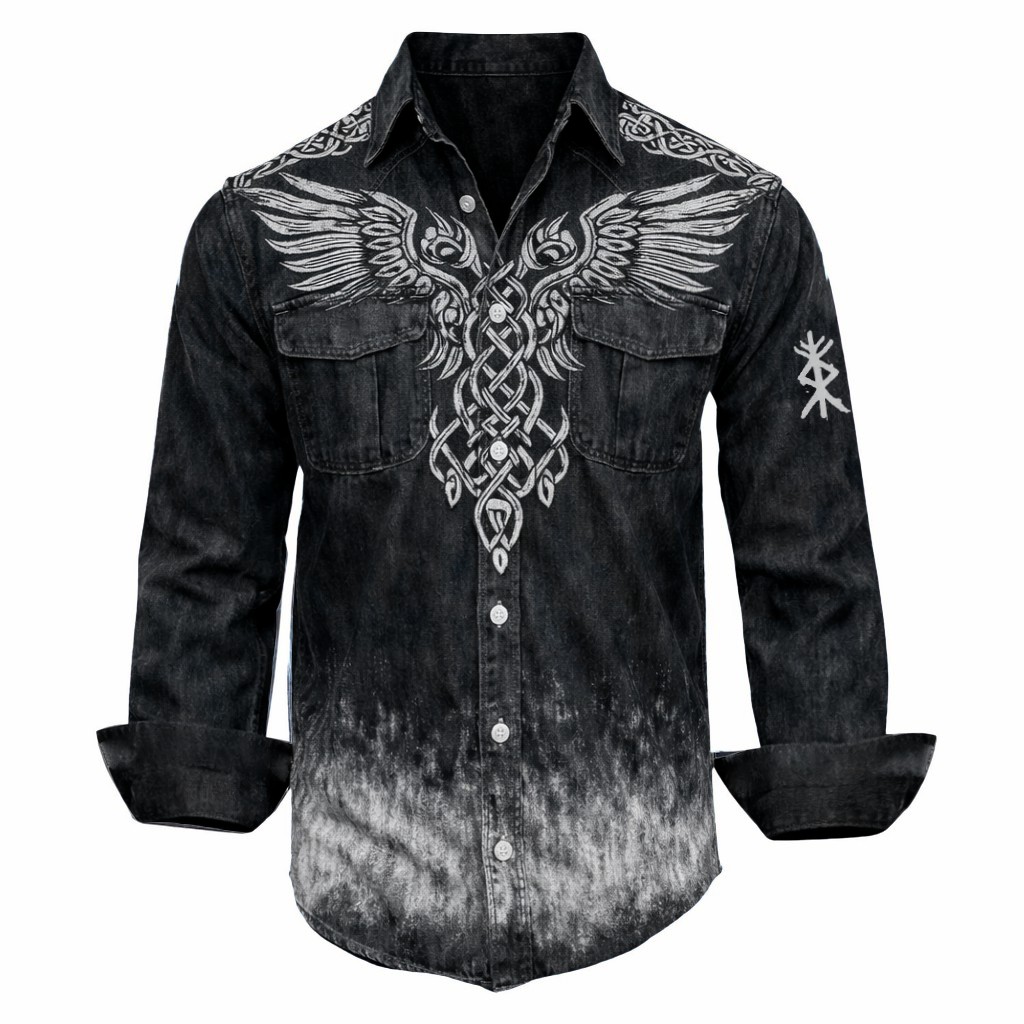 Celtic Knot Distressed Button-Down Shirt - NorseKin detail view 2