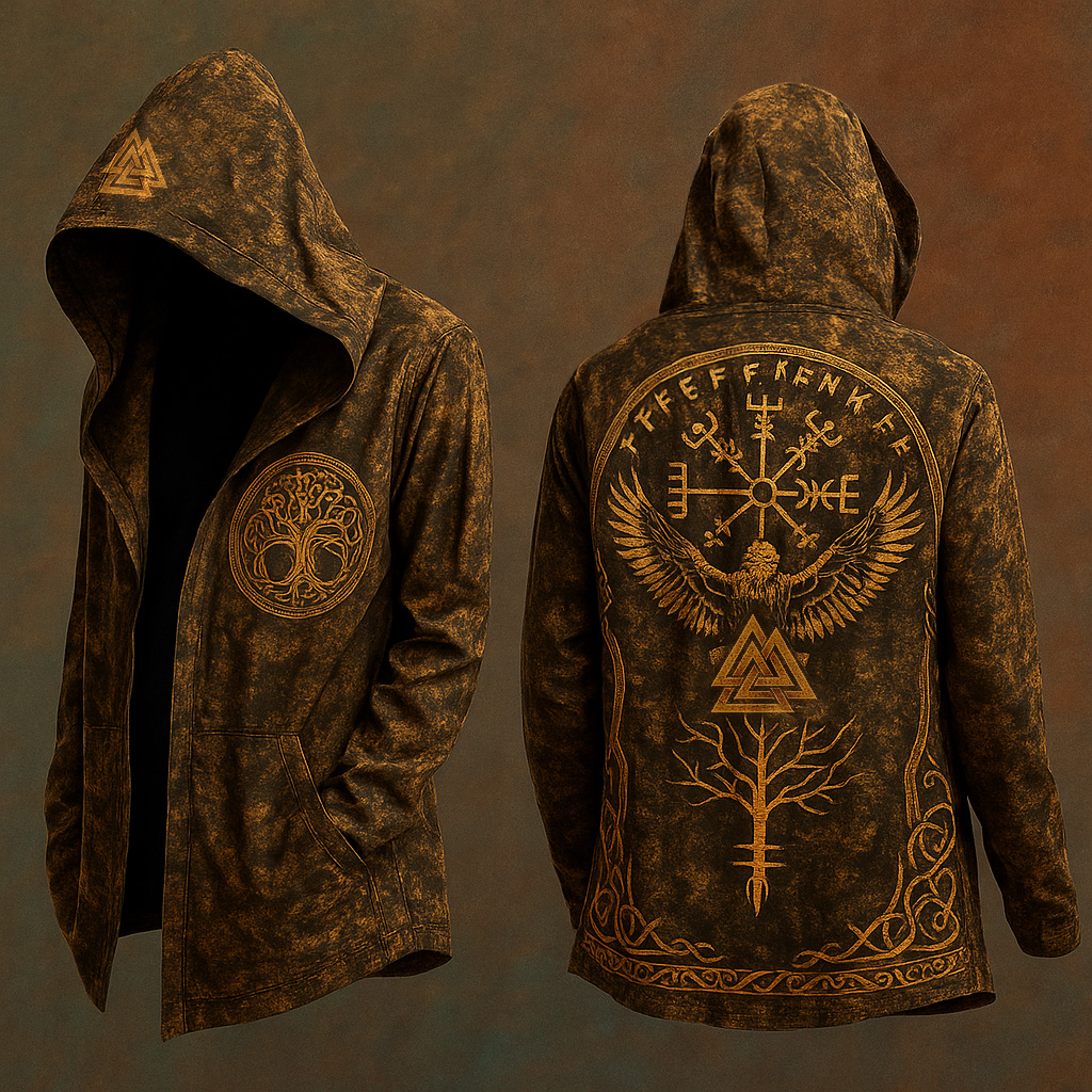 Viking Nordic Heritage Graphic Hooded Coat - NorseKin front view