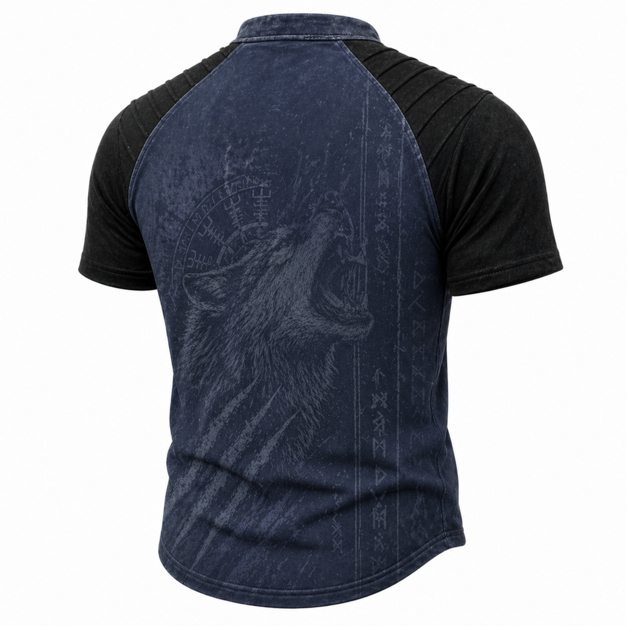 Wolf Pleated Henley Shirt - NorseKin detail view 4