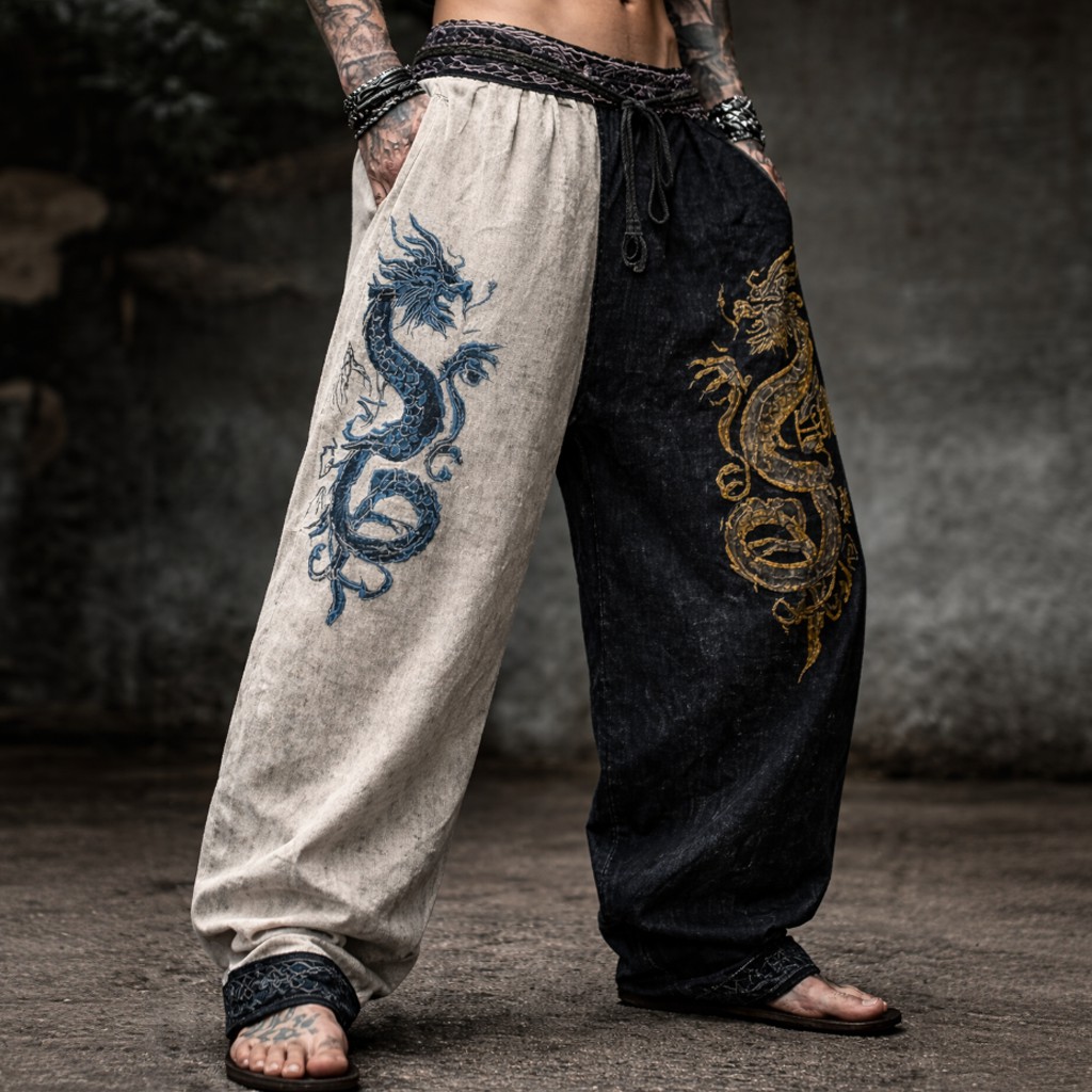 Dragon Linen Pants - Jormungandr - NorseKin front view