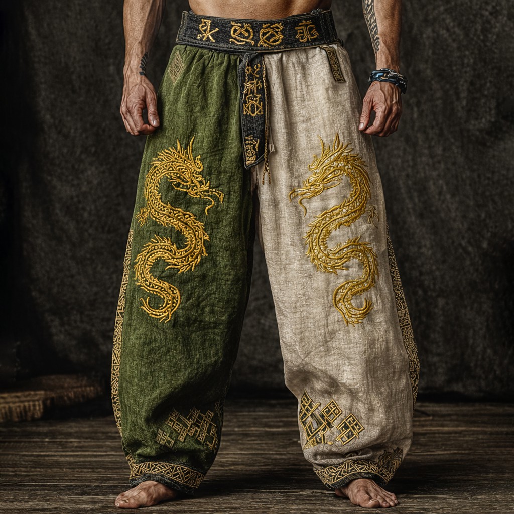 Dragon Linen Pants - Tribal - NorseKin front view