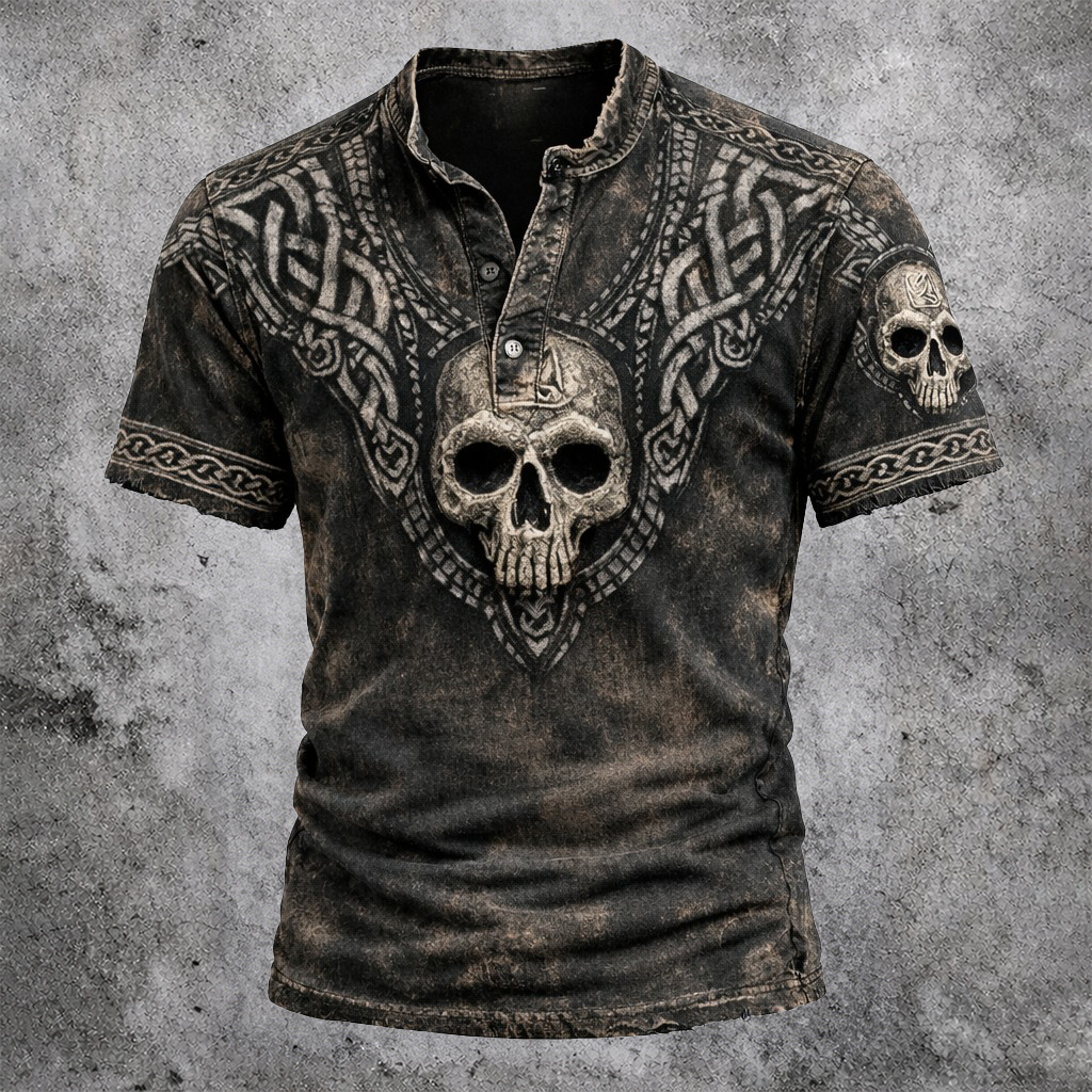 Celtic Knot Distressed Henley Shirt - NorseKin front view