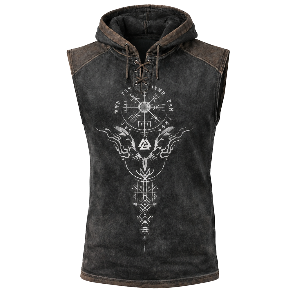 Norse Rune Textured Hooded Vest - NorseKin front view