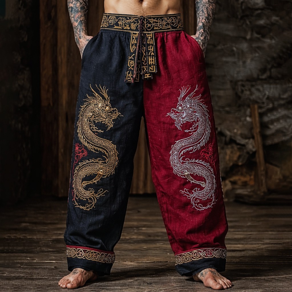 Dragon Black Linen Jogger Pants - NorseKin front view
