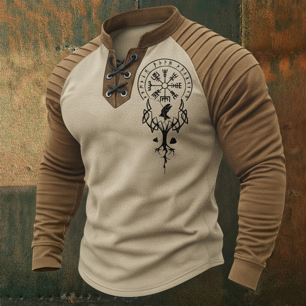 Raven Vegvisir & Tree of Life Long-Sleeve Shirt - NorseKin detail view 8