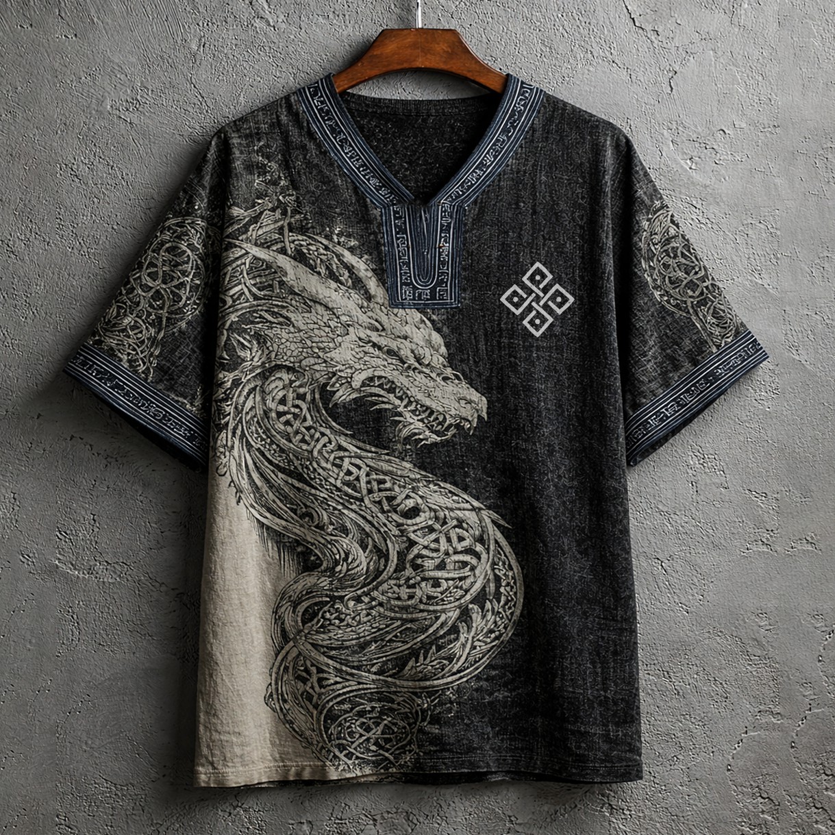 Dragon Linen V-Neck Tee - NorseKin front view