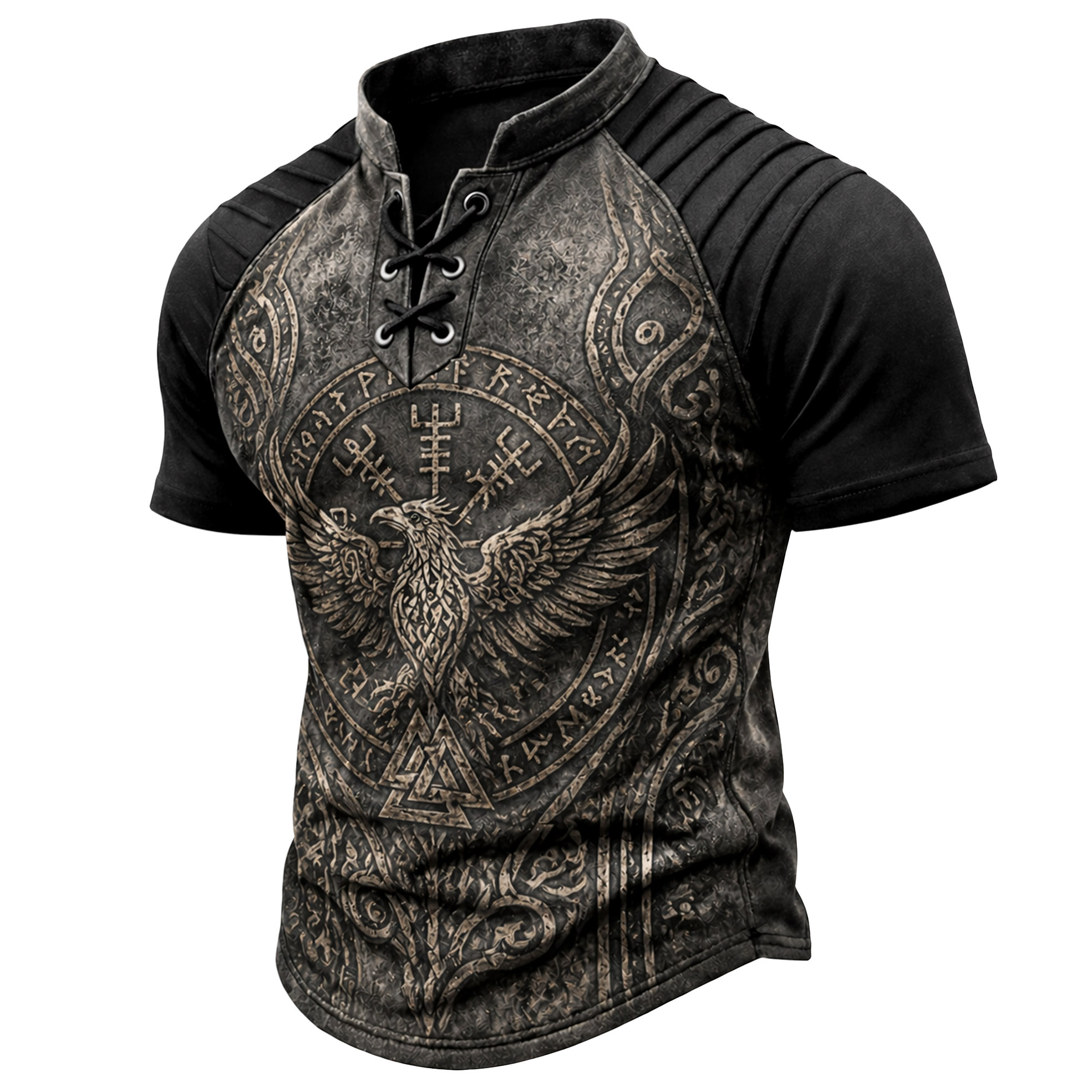 Norse Rune Pleated Henley Shirt - NorseKin detail view 3