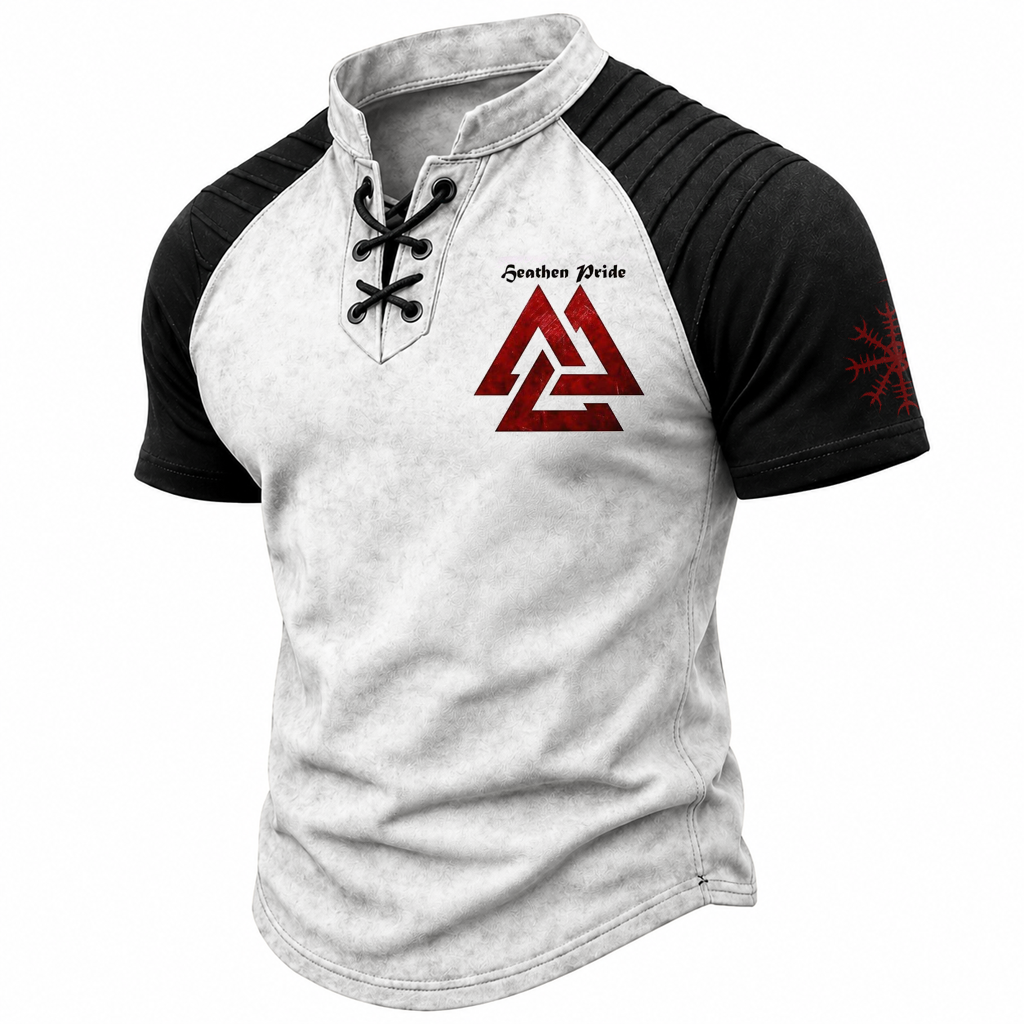 Norse Rune Pleated Henley Shirt - NorseKin front view