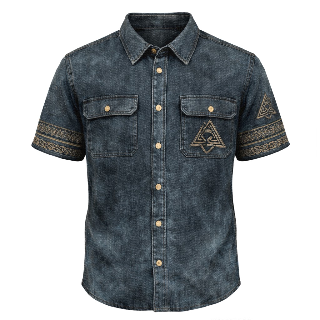 Dragon Grey Denim Pocket Shirt - NorseKin detail view 4