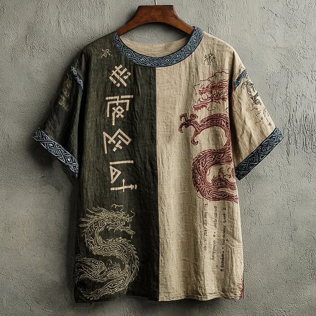 Dragon Linen Crewneck Tee - NorseKin front view