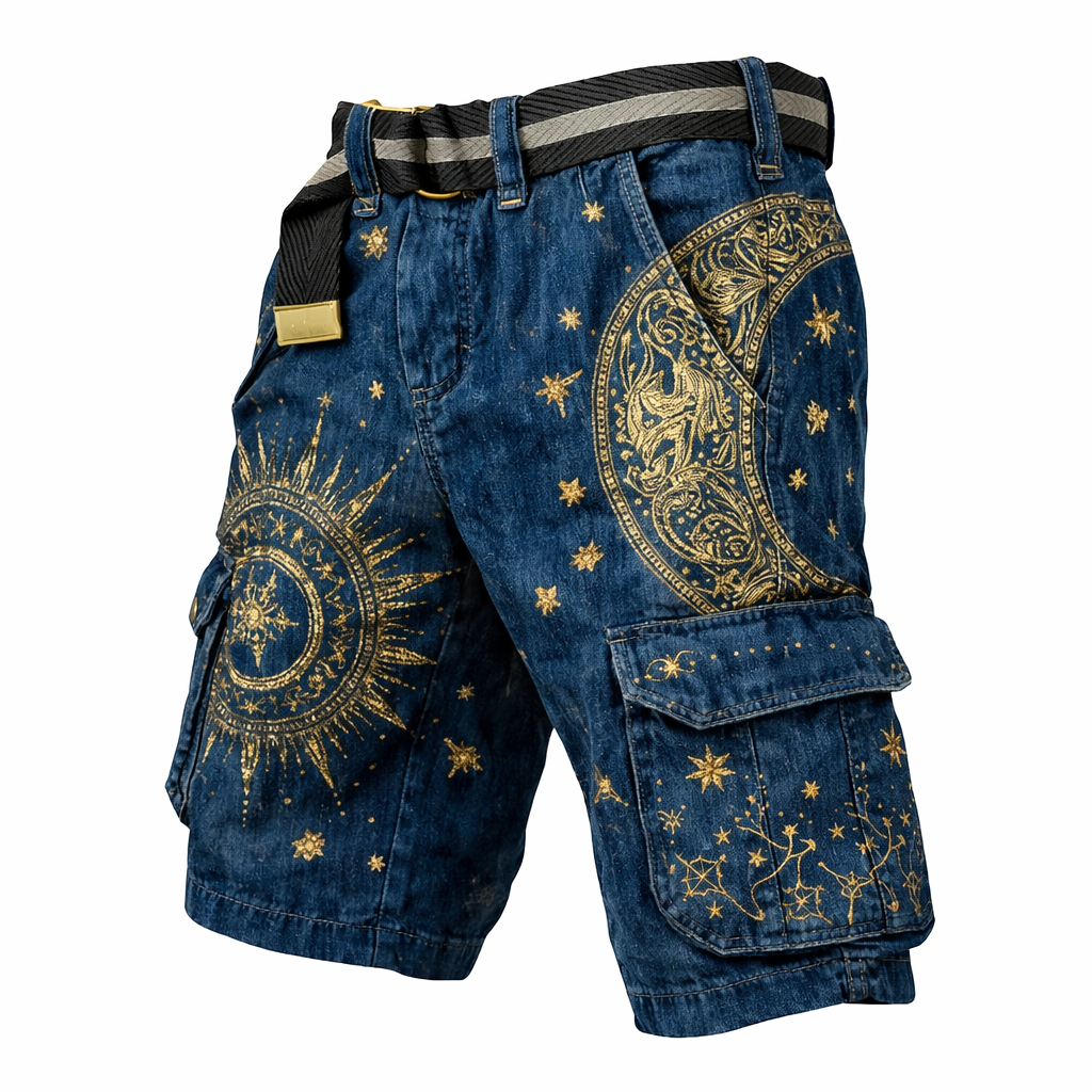 Denim Blue Cargo Shorts - NorseKin detail view 2