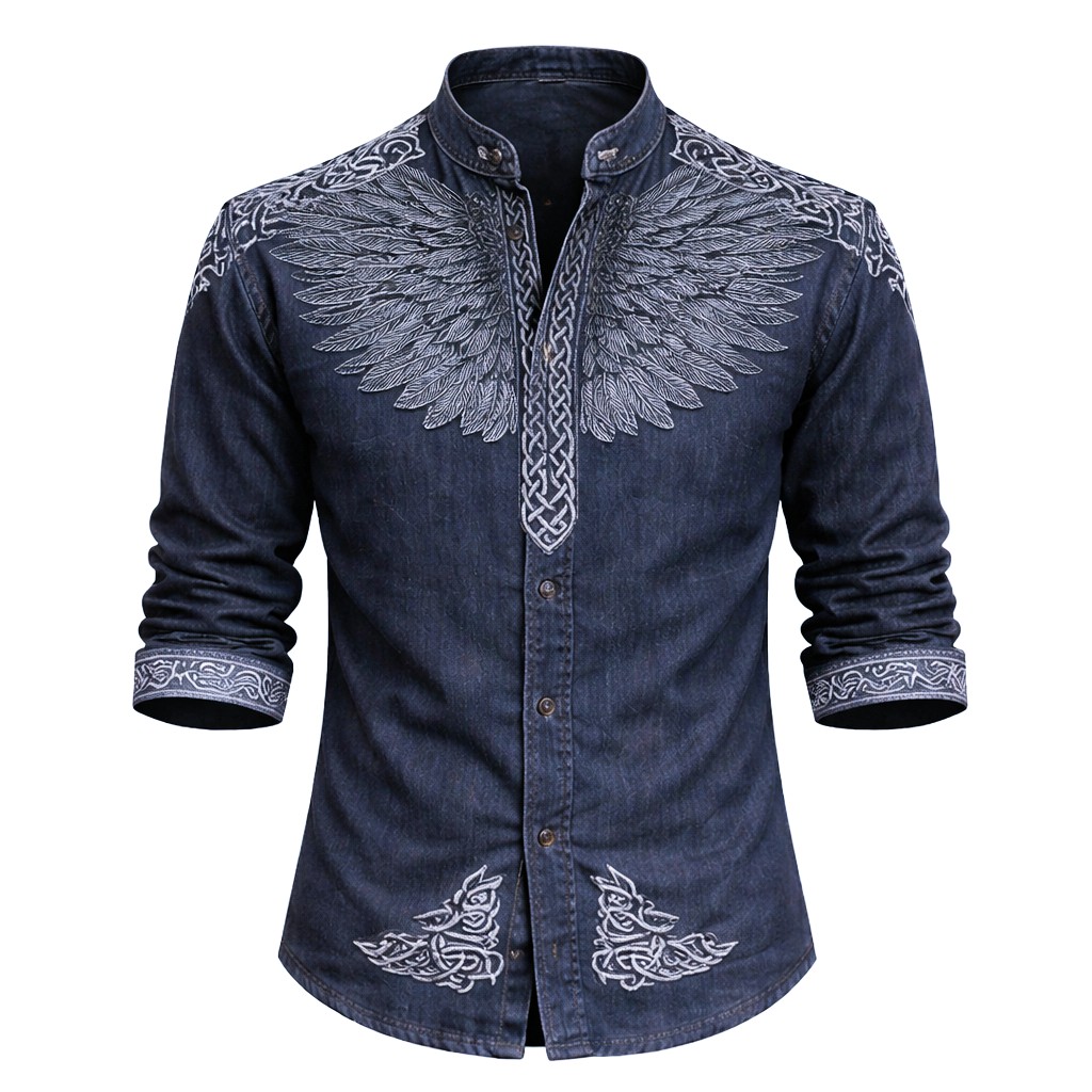 Blue Denim Henley Shirt - NorseKin front view