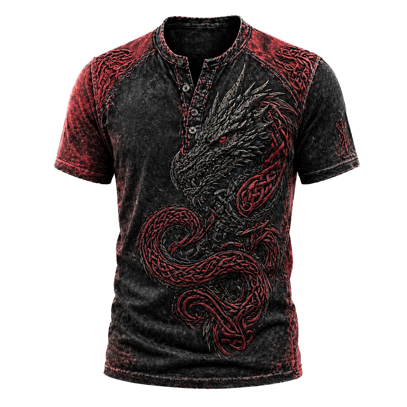 Dragon Black Henley Shirt - NorseKin front view