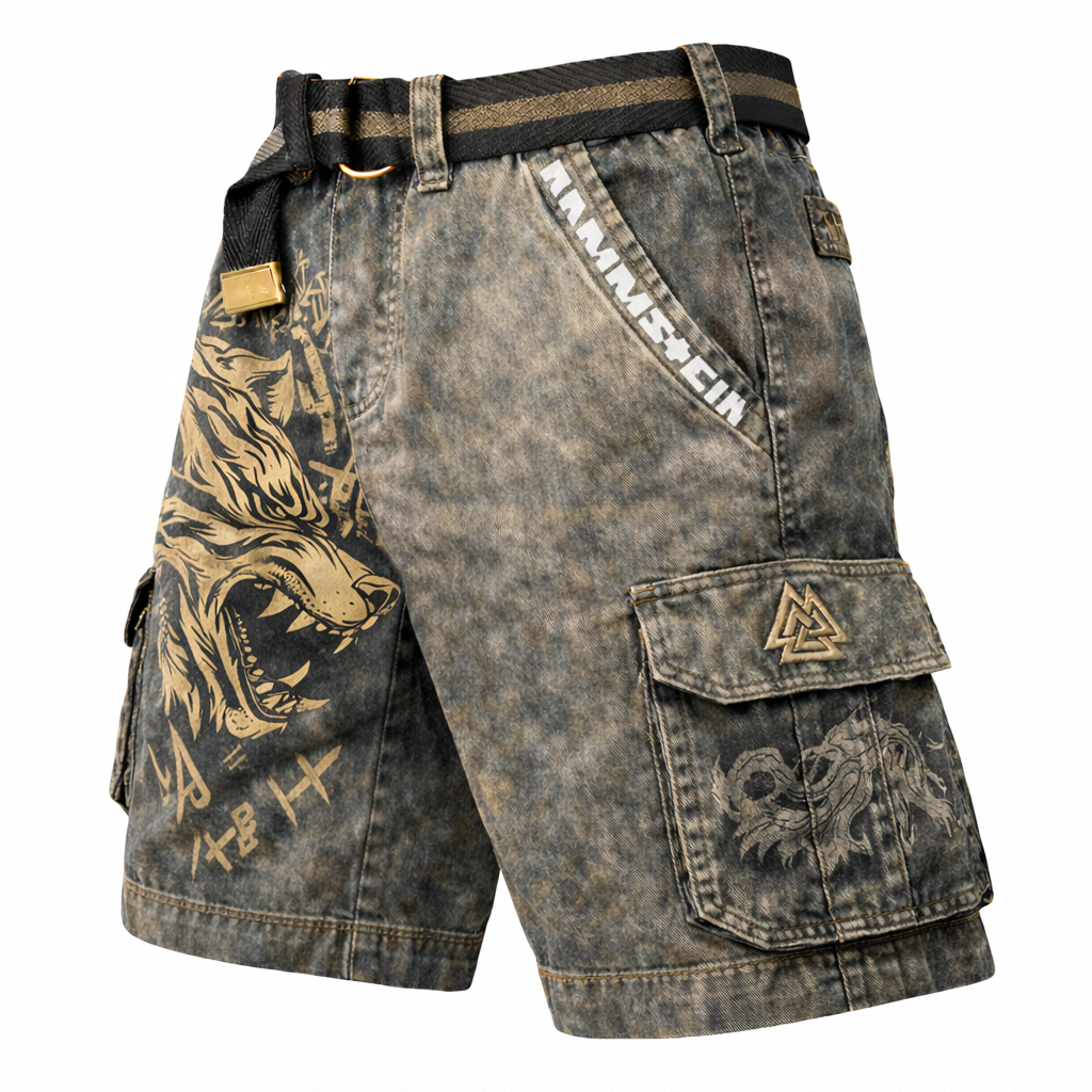 Wolf Grey Cargo Shorts - NorseKin front view