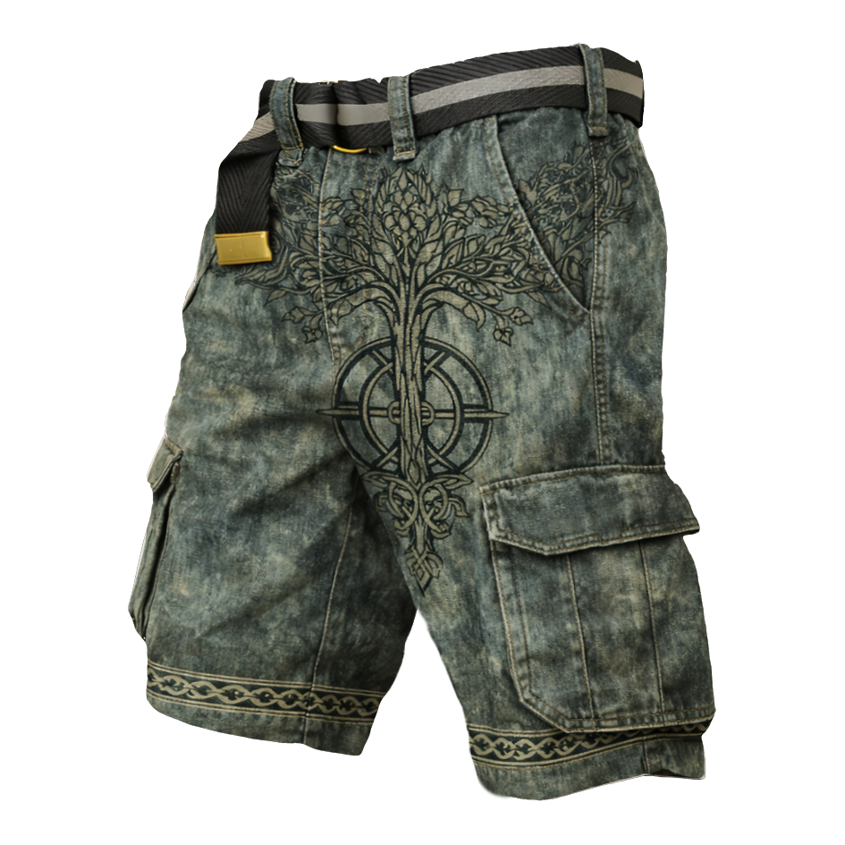 Yggdrasil Distressed Cargo Shorts - NorseKin detail view 2