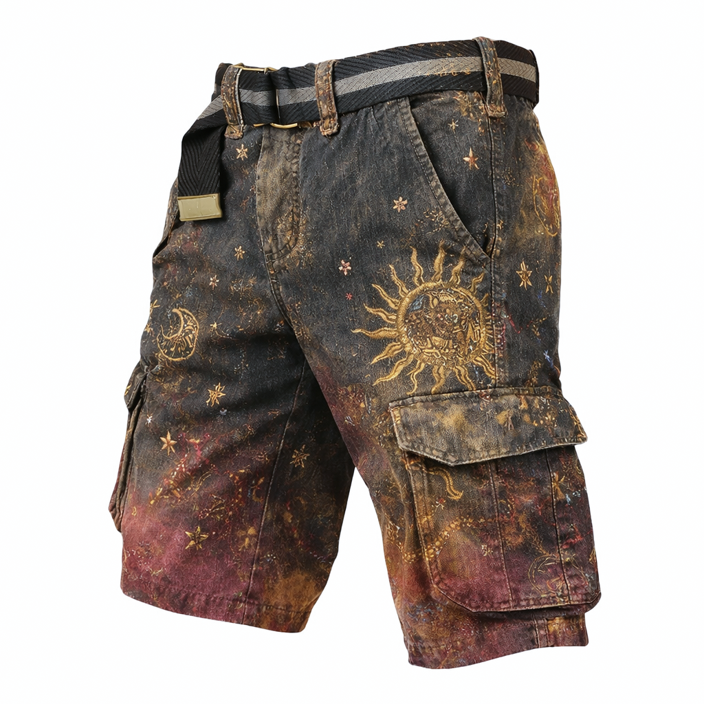 Norse Rune Distressed Cargo Shorts - NorseKin detail view 2