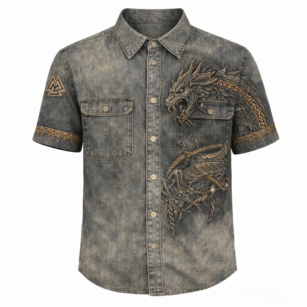 Dragon Distressed Shirt - NorseKin detail view 4