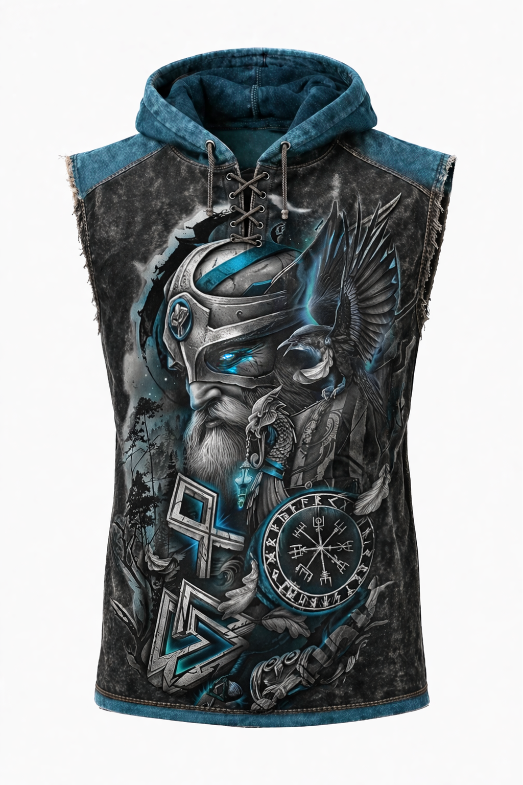 Norse Rune Textured Hooded Vest - Grey - NorseKin detail view 2