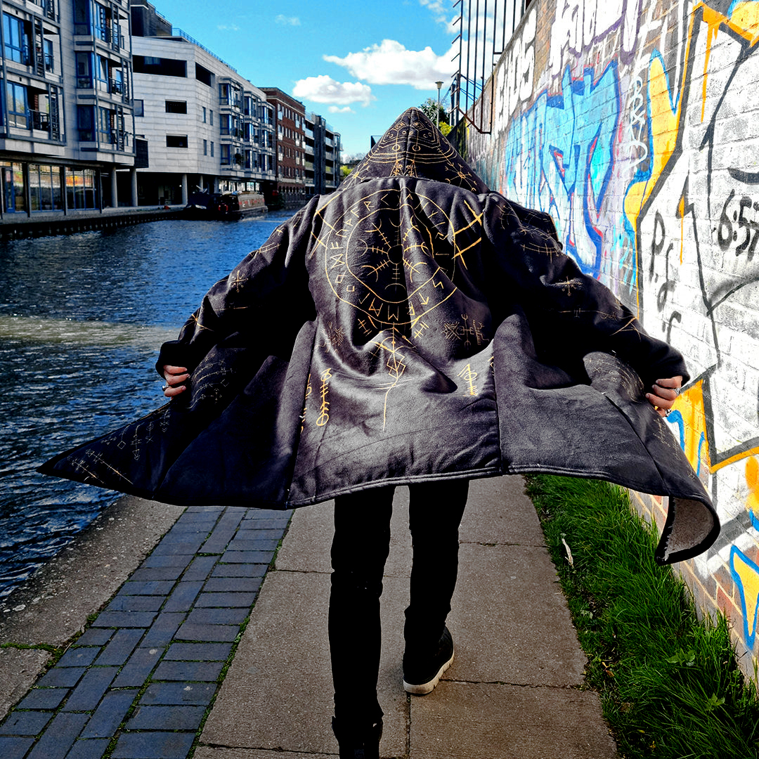 Helm of Awe Ægishjálmr Graphic Hooded Cloak - NorseKin detail view 3