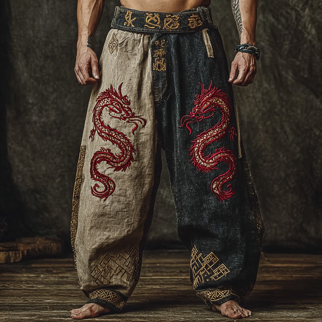 Dragon Linen Pants - Tribal - NorseKin detail view 2