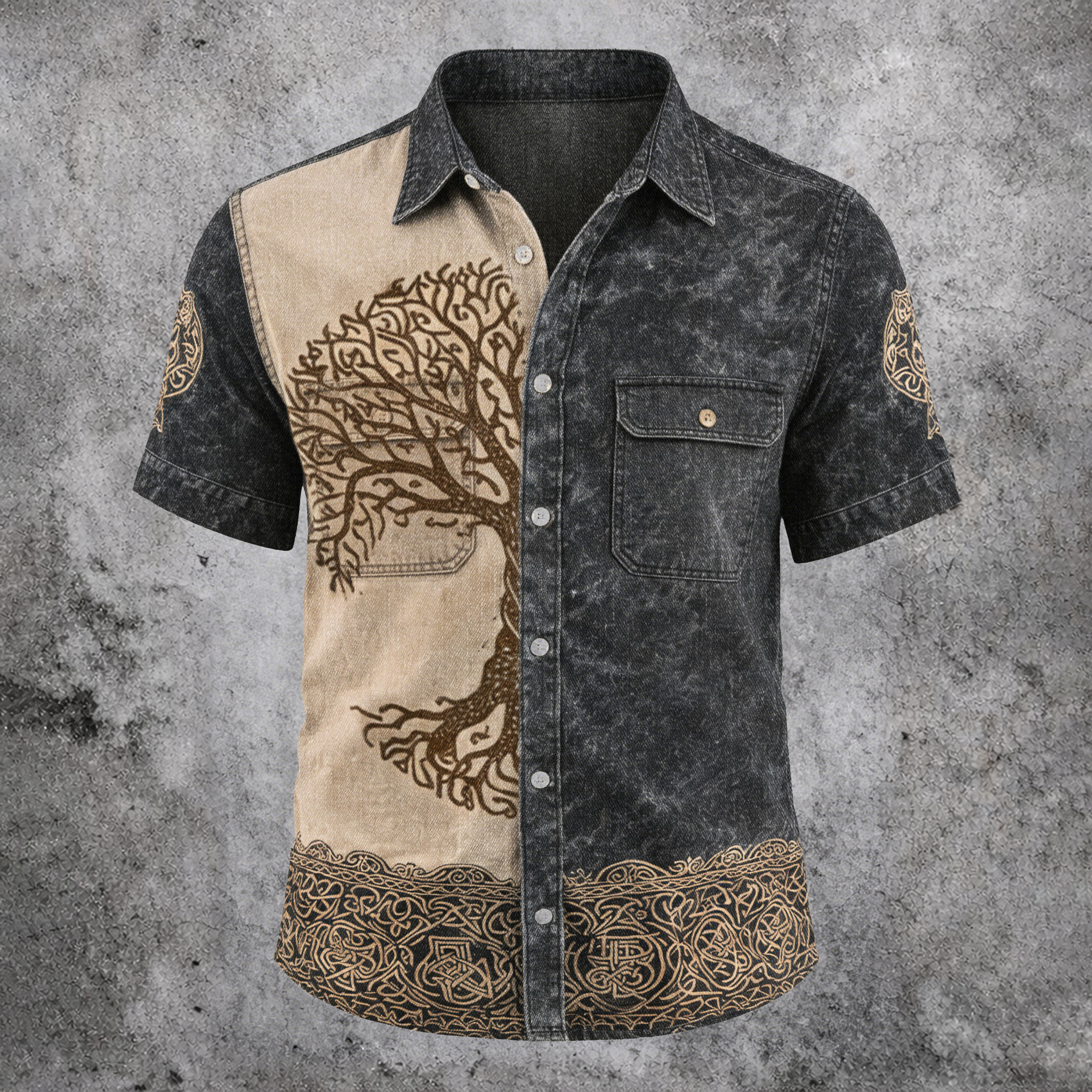 Celtic Knot Beige Button-Down Shirt - NorseKin front view