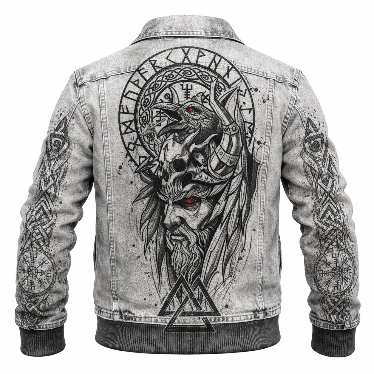 Skull Grey Denim Jacket - NorseKin front view