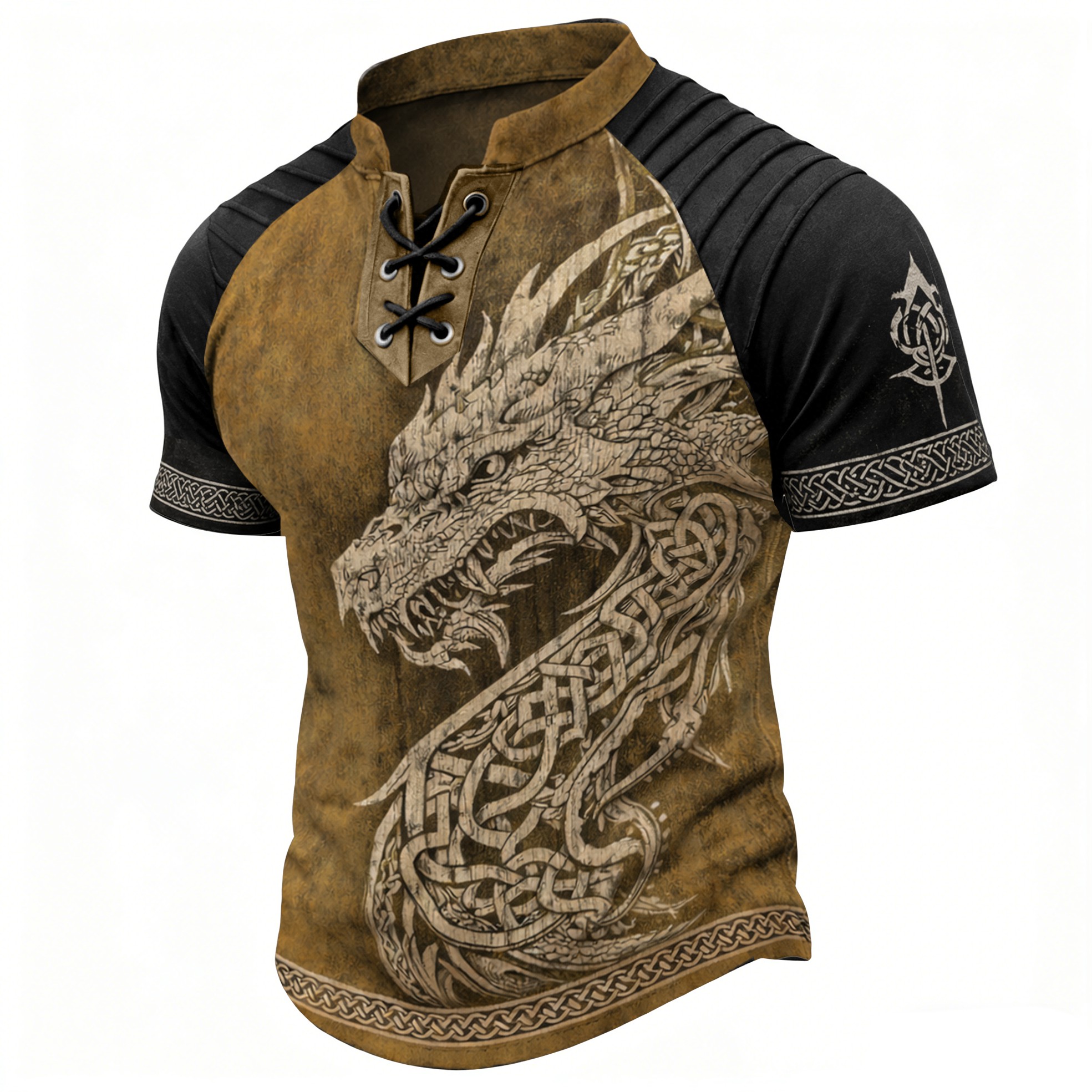 Dragon Pleated Henley Shirt - NorseKin detail view 2