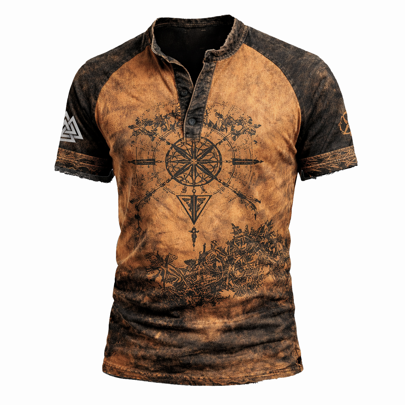 Norse Rune Distressed Henley Shirt - NorseKin detail view 2