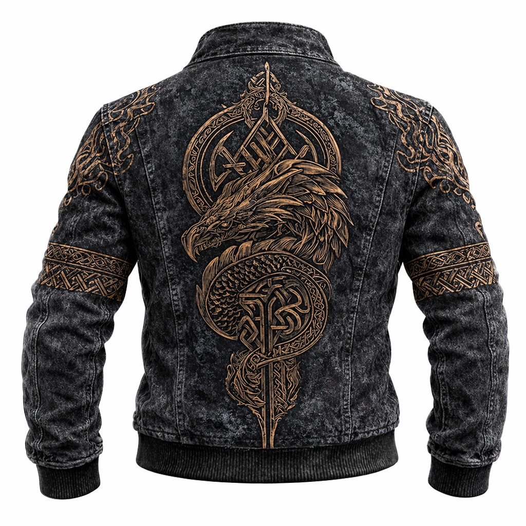 Dragon Washed Black Jacket - NorseKin front view