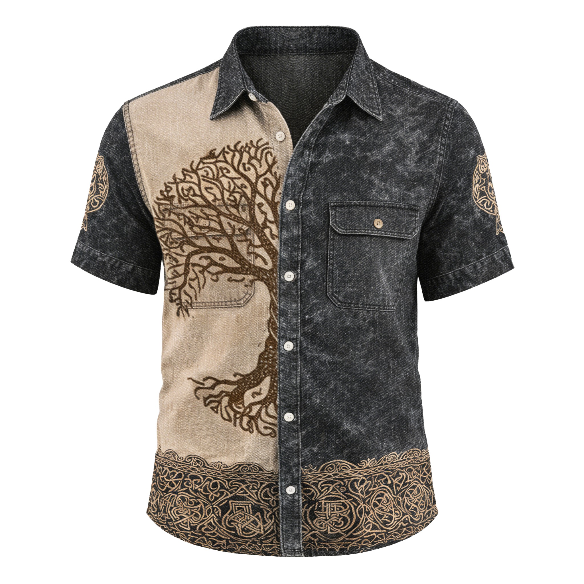 Celtic Knot Beige Button-Down Shirt - NorseKin detail view 2