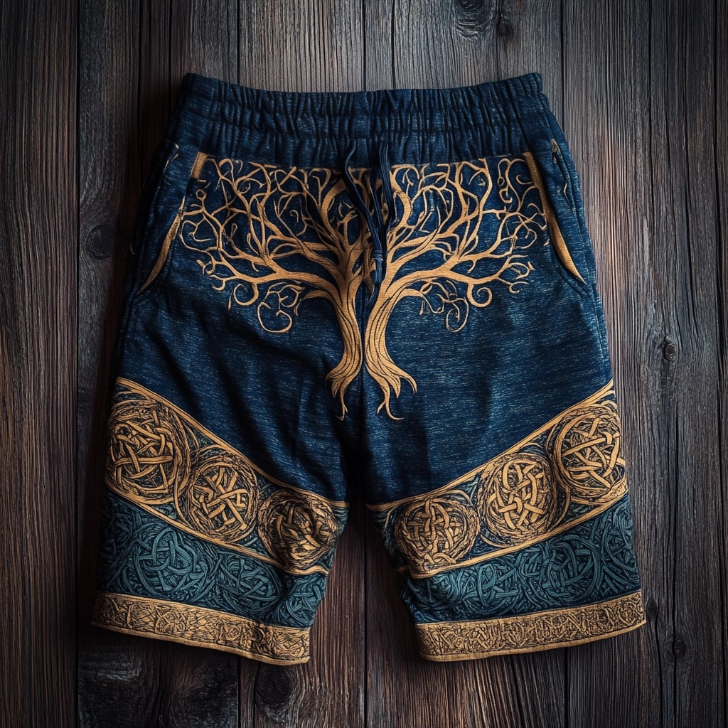 Nordic Tree of Life Totem Vintage Sport Shorts - NorseKin front view