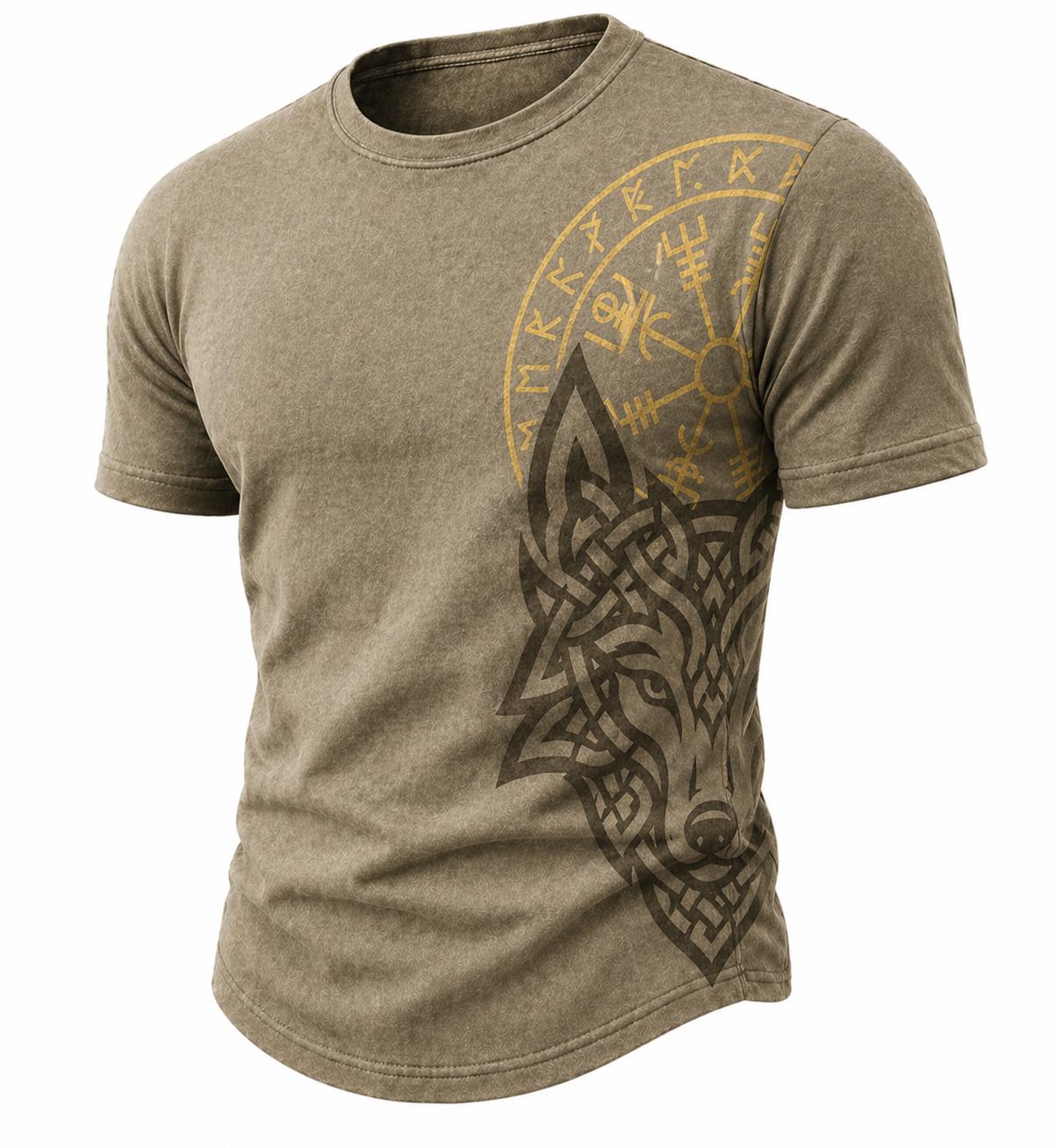 Wolf Khaki T-Shirt - NorseKin front view
