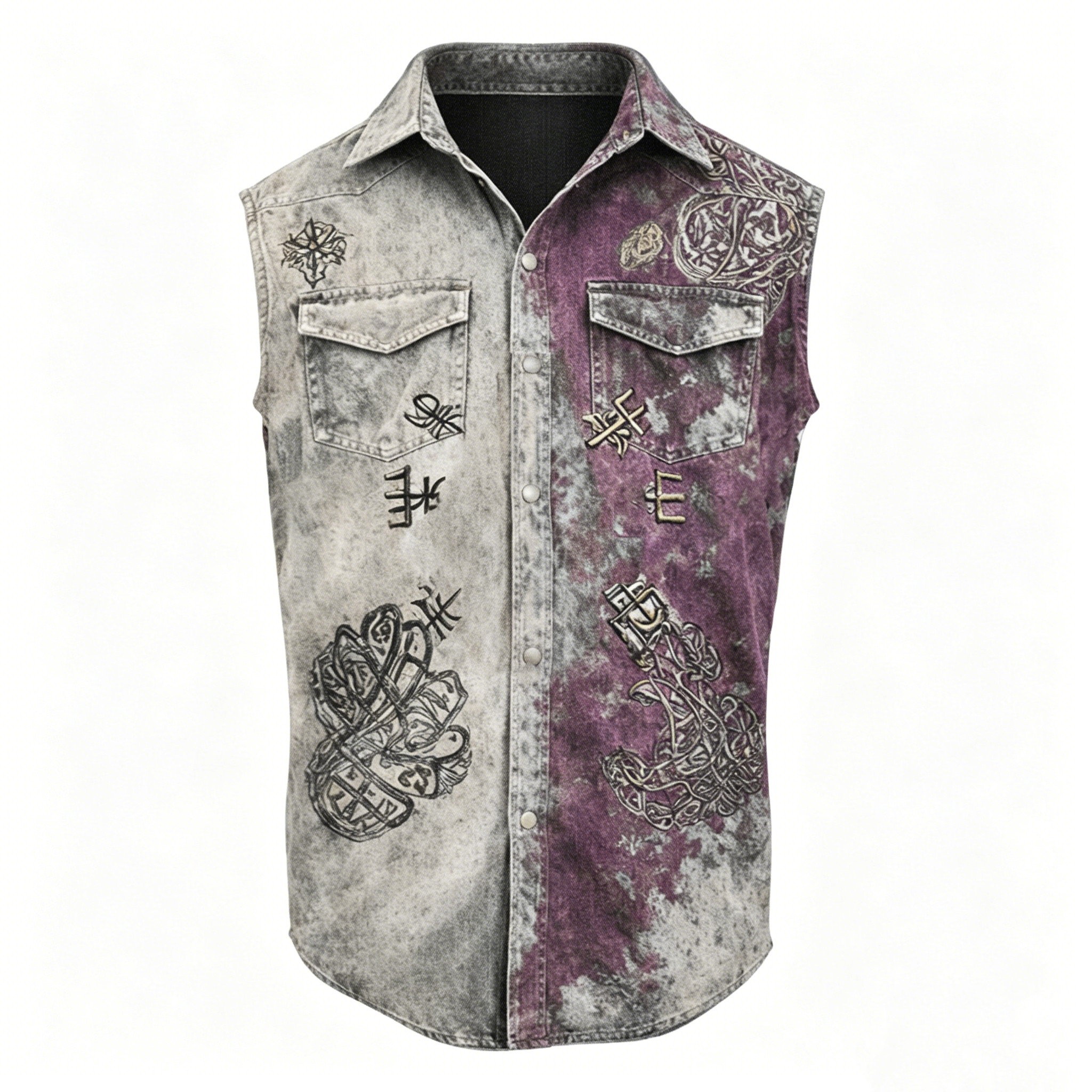 Rune Grey Denim Sleeveless Shirt - NorseKin detail view 2