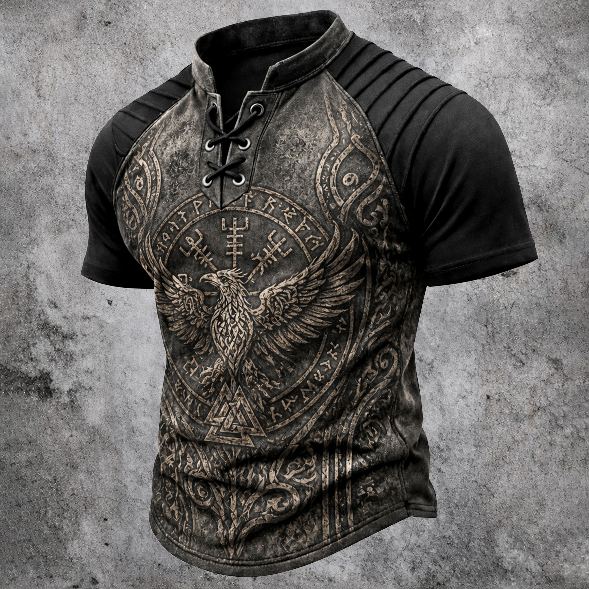 Norse Rune Pleated Henley Shirt - NorseKin detail view 4