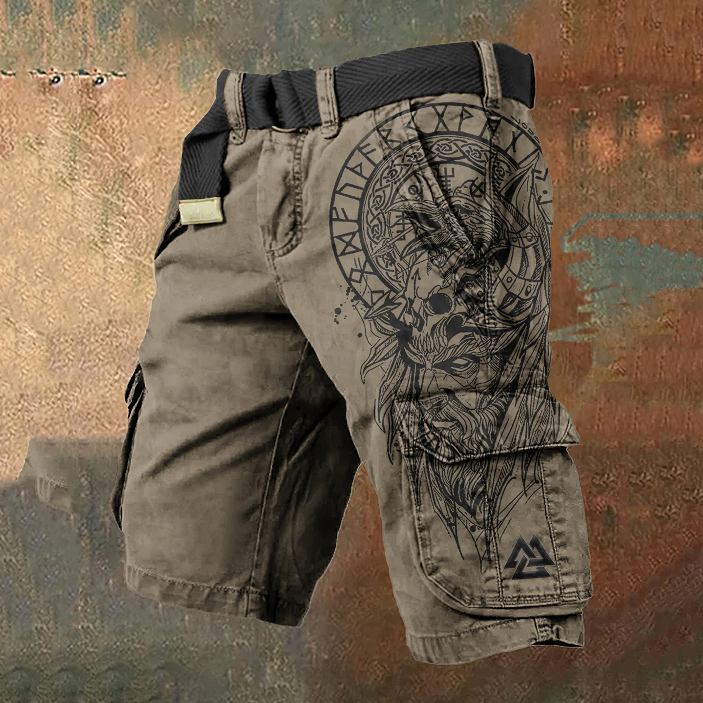 Vintage Viking Totem Art Graphic Cargo Shorts - NorseKin detail view 2