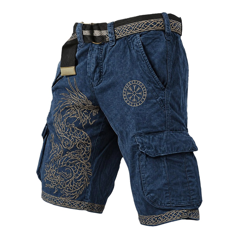 Dragon Blue Cargo Shorts - NorseKin front view
