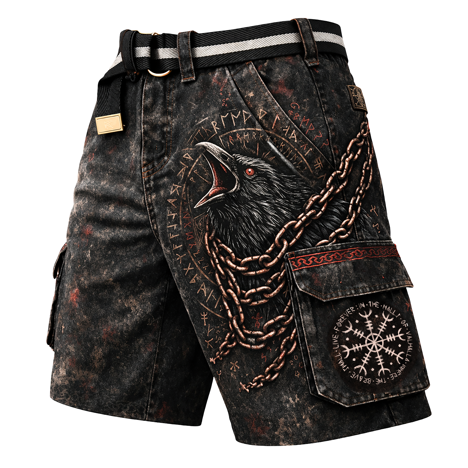 Raven Washed Black Cargo Shorts - NorseKin front view