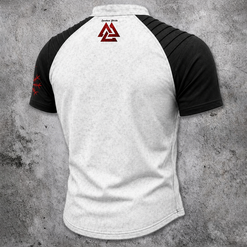 Norse Rune Pleated Henley Shirt - NorseKin detail view 3