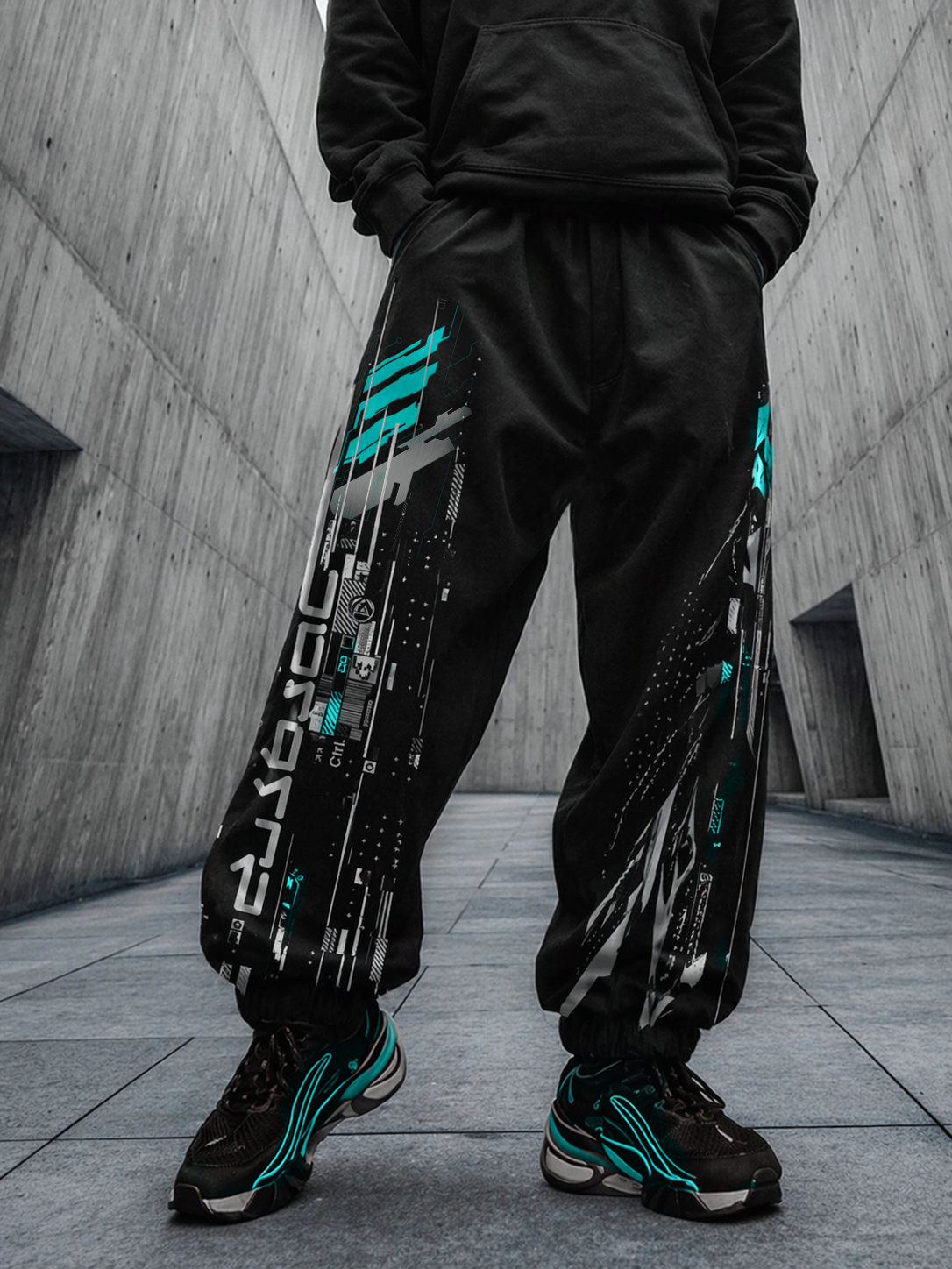Techwear Black Jogger Pants - NorseKin front view