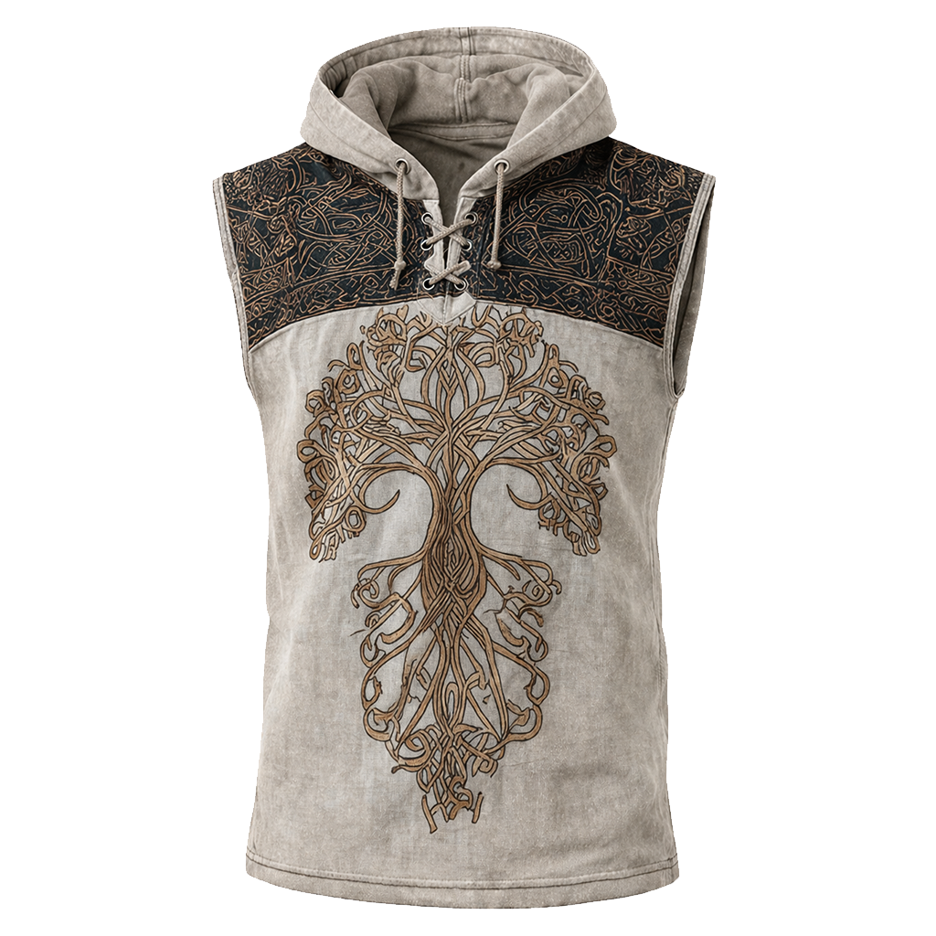 Celtic Knot Textured Hooded Vest - Tree of Life - NorseKin front view