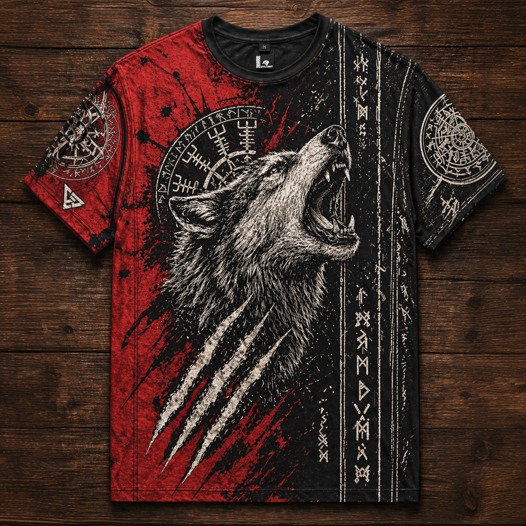 Wolf Black T-Shirt - NorseKin front view