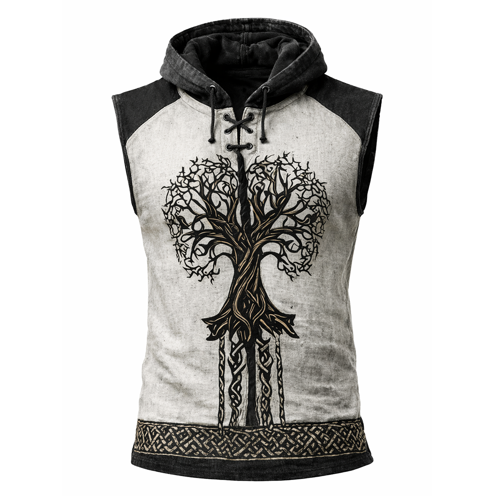Yggdrasil Textured Hooded Vest - NorseKin front view