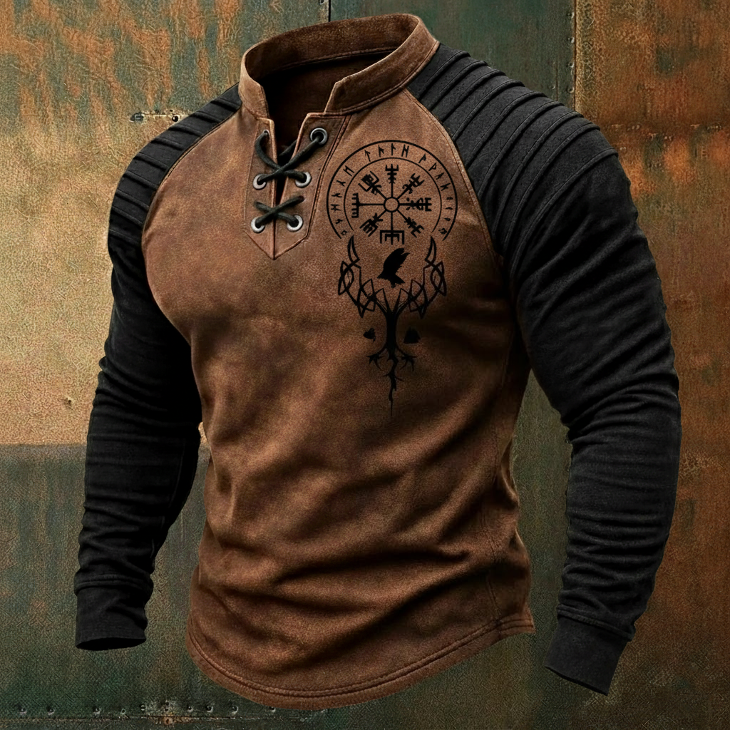Raven Vegvisir & Tree of Life Long-Sleeve Shirt - NorseKin front view