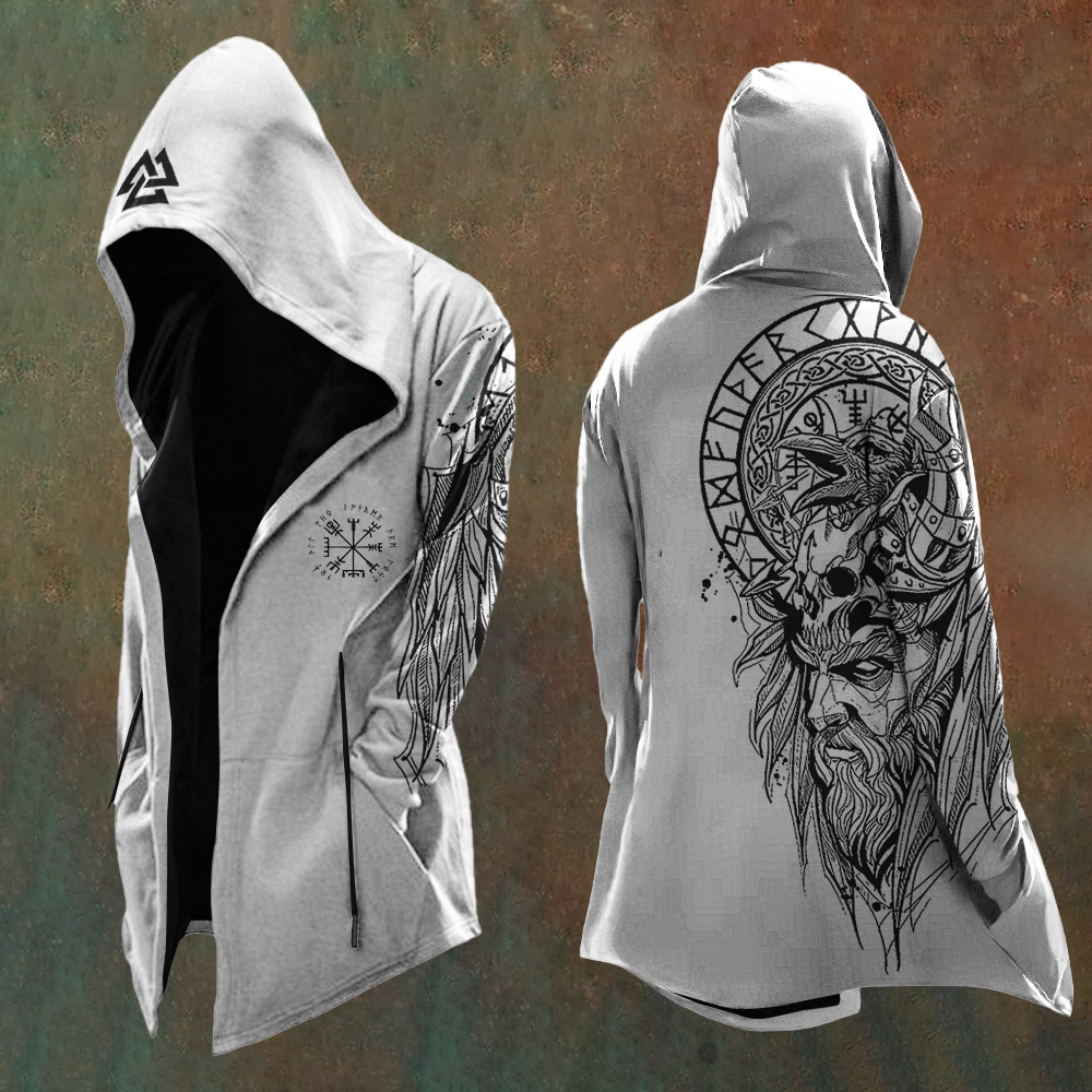 Norse Rune Totem Vintage Graphic Hooded Coat - NorseKin detail view 2