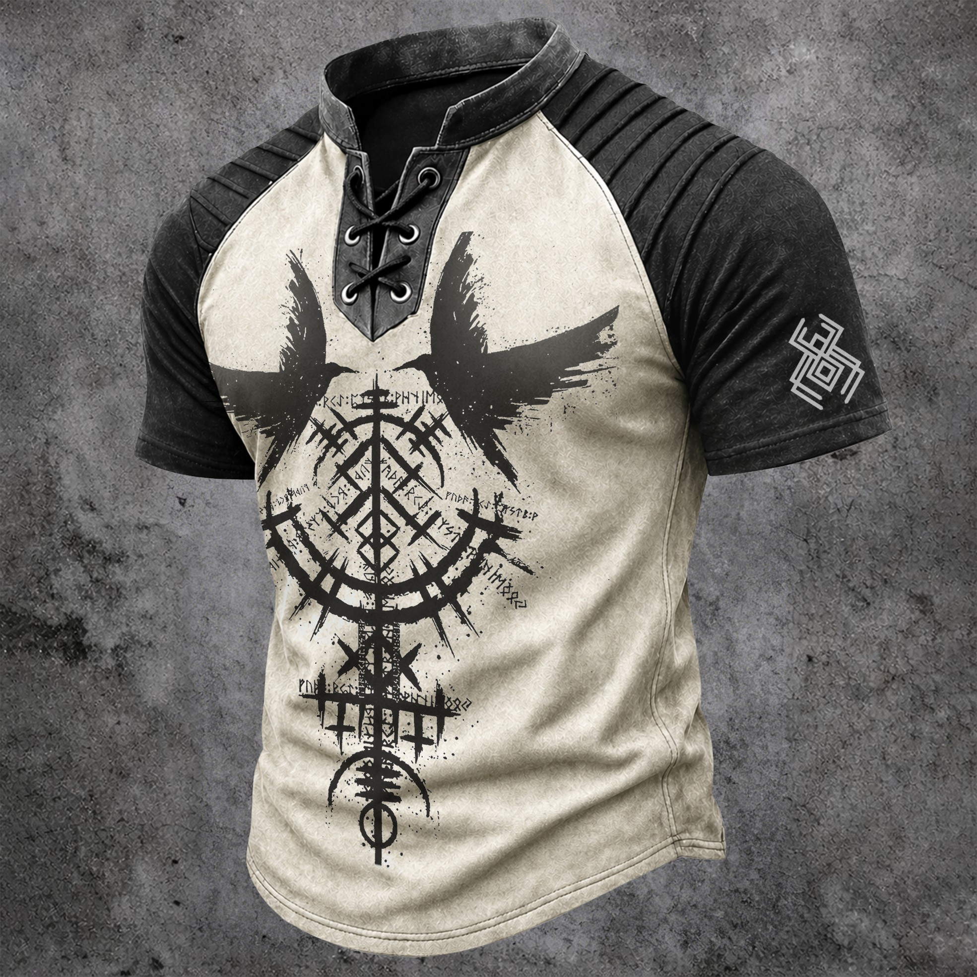 Norse Rune Pleated Henley Shirt - NorseKin detail view 2
