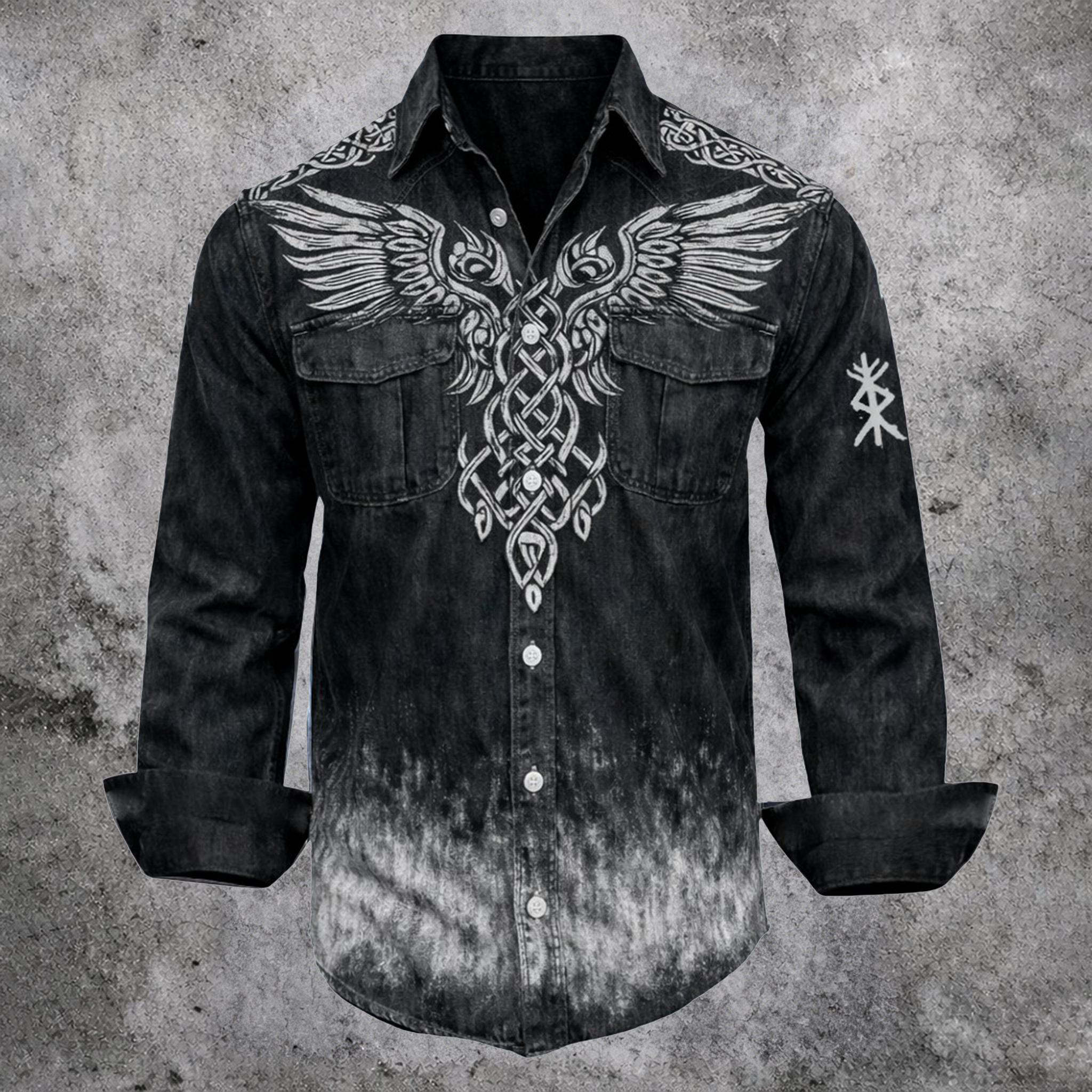 Celtic Knot Distressed Button-Down Shirt - NorseKin front view