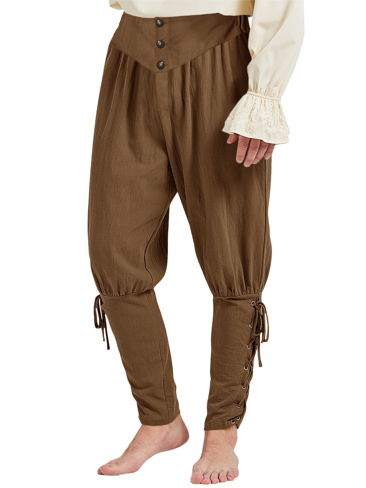 Medieval Lace-Up Khaki Trousers - NorseKin detail view 7